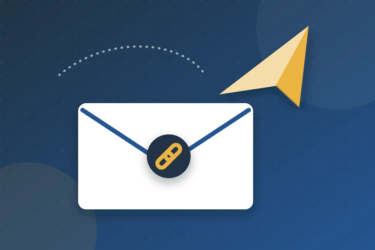 Envelope with a link and a paper plane flying away
