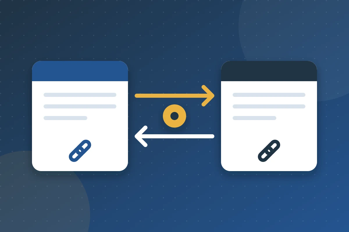 Two web pages swapping links with arrows