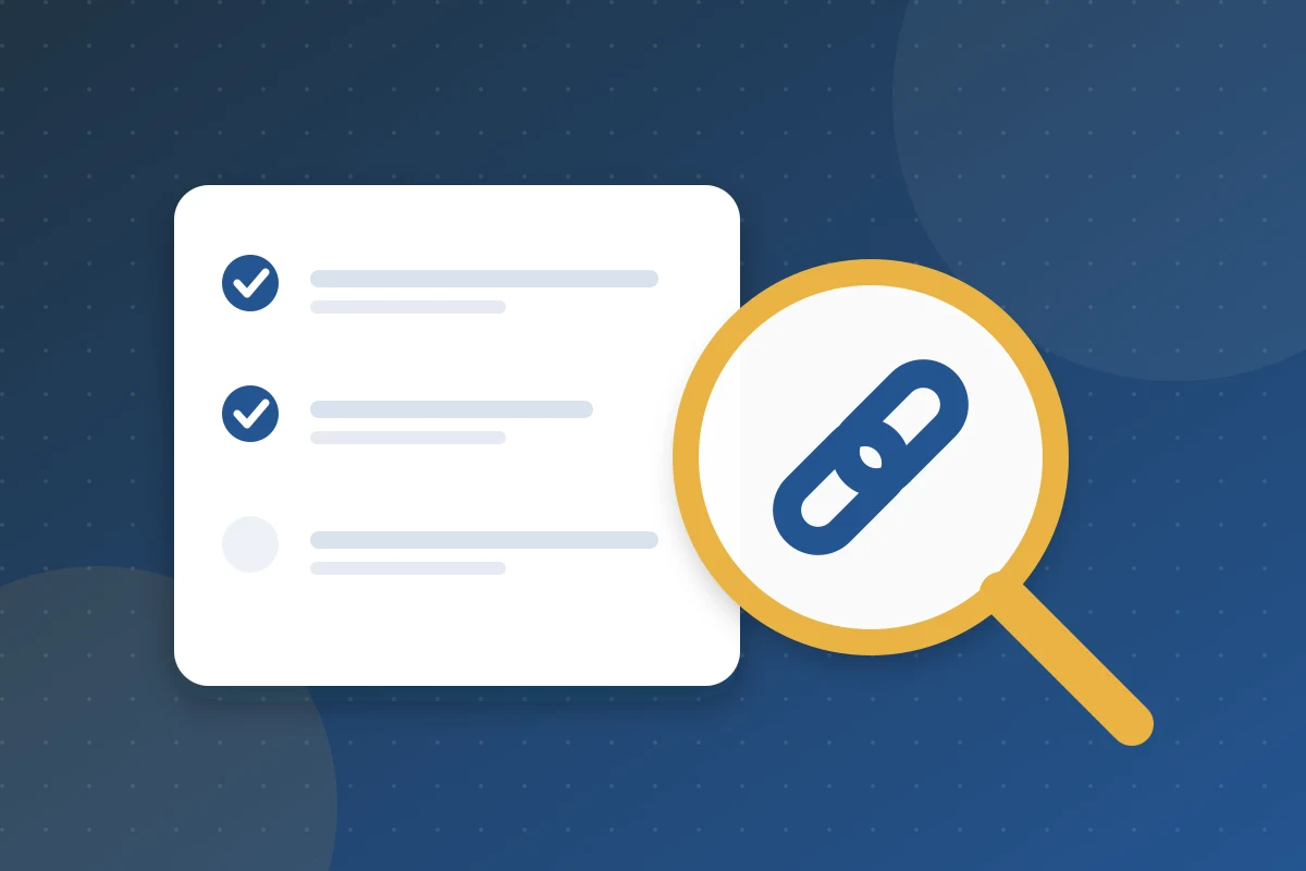 Checklist and a magnifying glass over a chain link