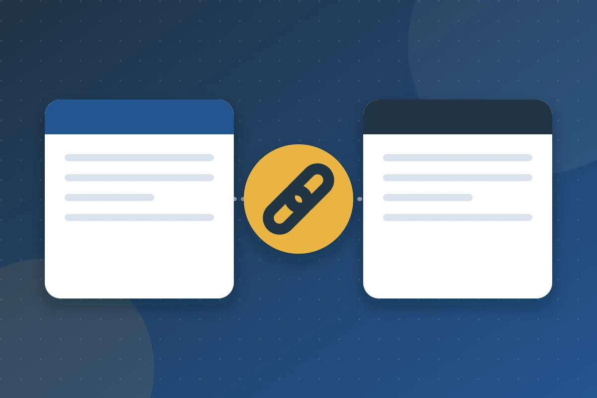 Two websites joined by a chain link