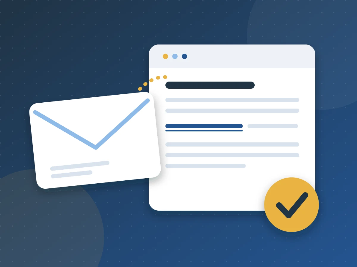 Illustration: an email sent to a blog, with a tick for the approved post