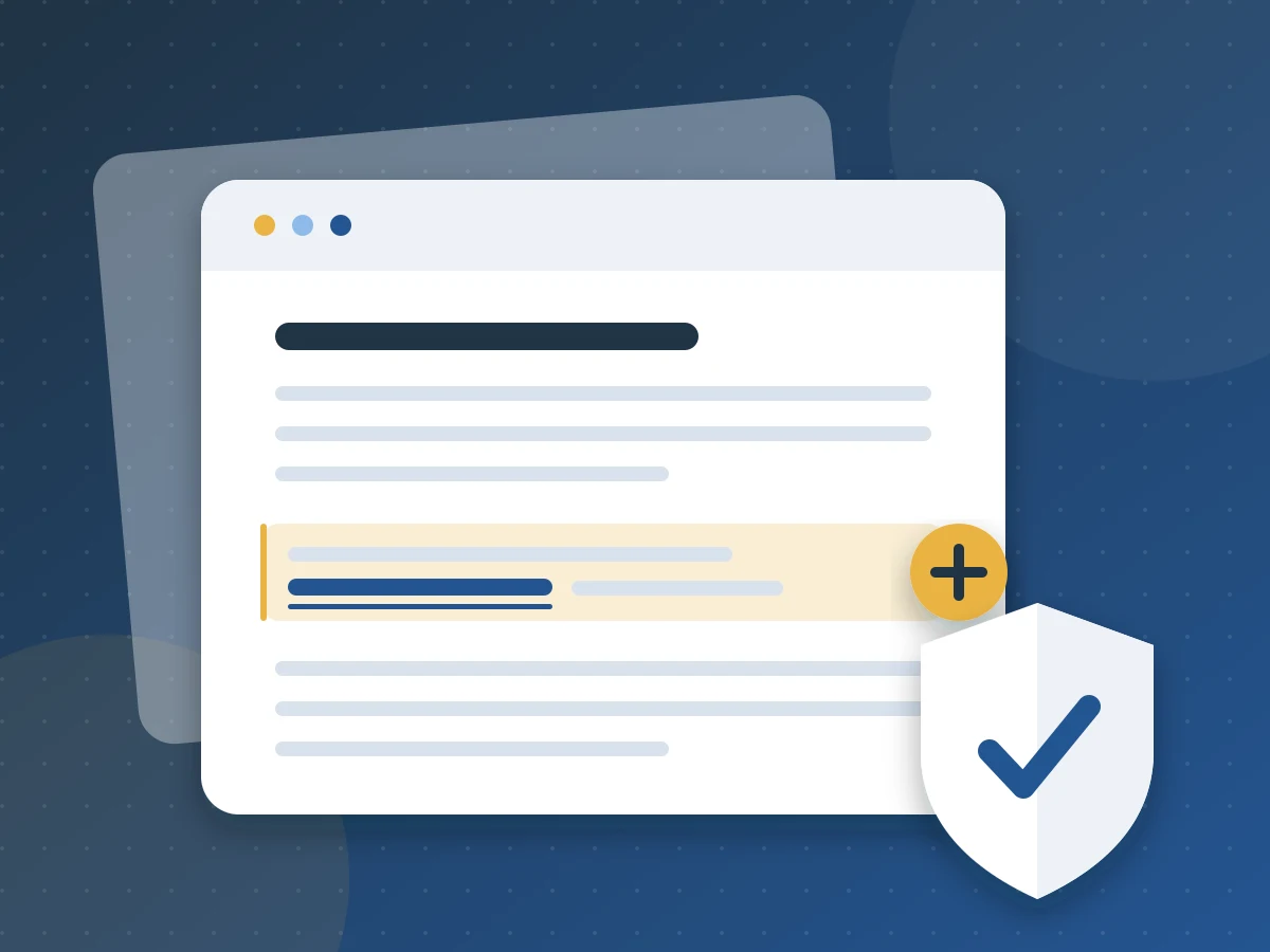 Illustration: an existing article with a new line and link added, and a shield marking the 365-day guarantee